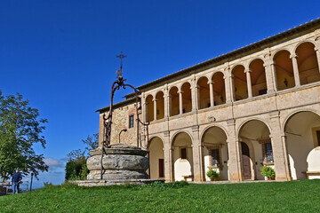 Naklejka premium Montepulciano, Casa Parrocchiale della Chiesa o Santuario della Madonna di San Biagio, Val d'Orcia, Toscana