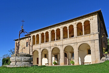 Naklejka premium Montepulciano, Casa Parrocchiale della Chiesa o Santuario della Madonna di San Biagio, Val d'Orcia, Toscana