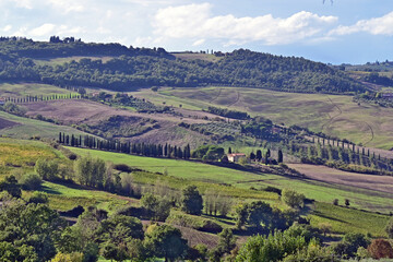 Naklejka premium Montepulciano, veduta della valle dalla Chiesa o Santuario della Madonna di San Biagio, Val d'Orcia, Toscana