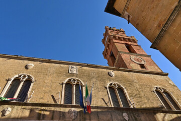 Naklejka premium Pienza, il palazzo del Comune, Val d'Orcia, Toscana