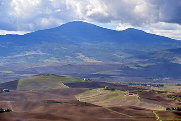 Naklejka premium Pienza, le colline della Val d'Orcia dalla loggia di Palazzo Piccolomini, Val d'Orcia, Toscana