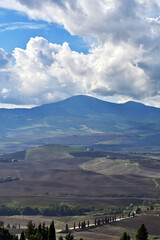 Naklejka premium Pienza, le colline della Val d'Orcia dalla loggia di Palazzo Piccolomini, Val d'Orcia, Toscana
