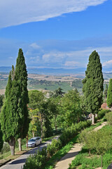 Naklejka premium Pienza, le colline della Val d'Orcia dalla loggia di Palazzo Piccolomini, Val d'Orcia, Toscana