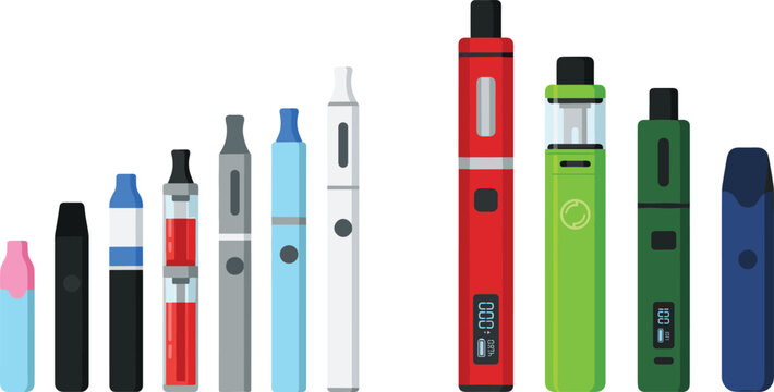 Electronic Cigarette Vape Device Collection Set with Modern E Cig Pens and Pod Systems Isolated on White Background for Smoking Alternative Illustration