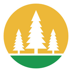 Obraz premium Simple illustration of three white pine trees on green ground yellow background icon