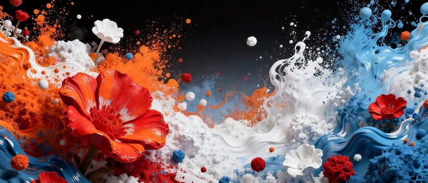Abstract Floral Paint Splash Artwork with Bold Color Contrast