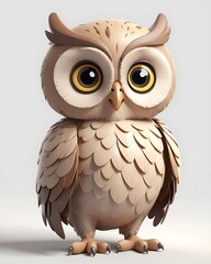 Obraz premium Cute Cartoon Owl: An adorable, stylized owl with big, captivating eyes and soft, feathery textures, standing alert and ready to impart wisdom. A whimsical representation of the nocturnal hunter.