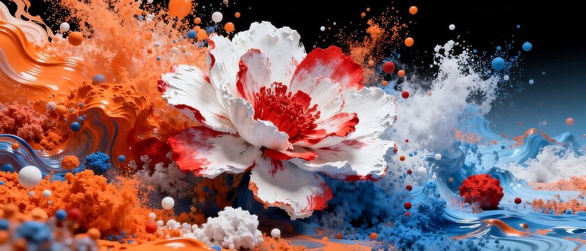 Abstract Floral Art with Vibrant Paint Splash Effects