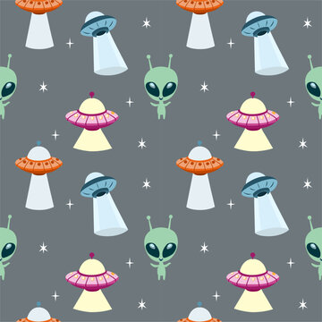 Seamless pattern background with UFO theme