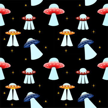 Seamless pattern background with UFO theme