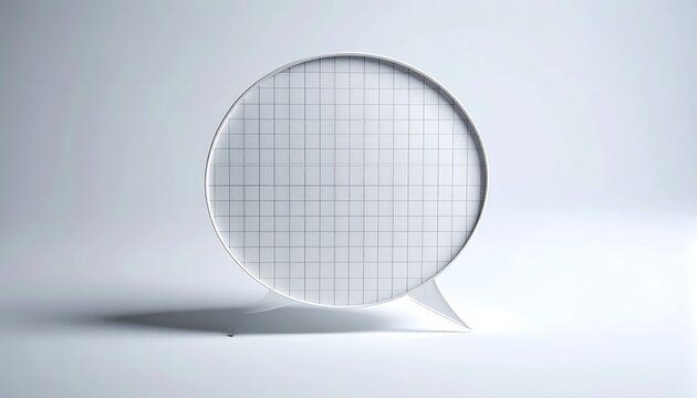 Transparent speech bubble with grid pattern overlay and subtle lighting effects, representing communication and digital messaging