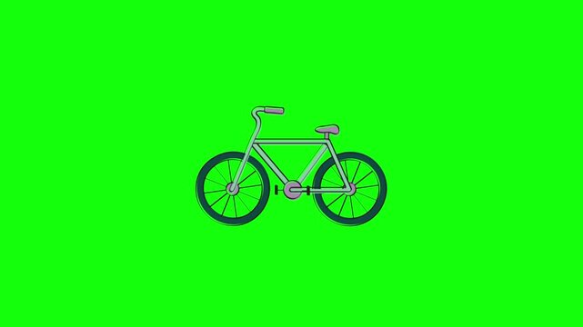 A 2D animated video of a cartoon bicycle in side view on a bright green background. Add smooth wheel rotation, subtle pedal movement, and a gentle body bounce for a natural looping motion. Clean.
