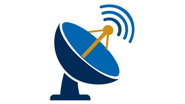 Professional vector illustration of a satellite dish icon representing communication and global connectivity. Flat minimalist parabolic antenna with signal waves, scalable graphic.