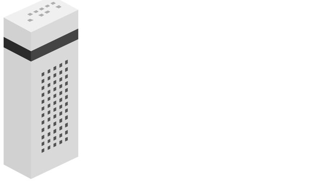 Isometric vector illustration of a modern broadband network modem or internet router icon, featuring a minimalist white design with connectivity indicators for high-speed technology concepts.