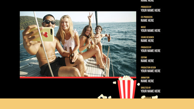 Popcorn Broadcast Package Credits &ndash; Fun Cinema Style Motion Graphics, Titles, Lower Thirds, Logo, Transitions and Promo Elements for TV, Movie and Media Content
