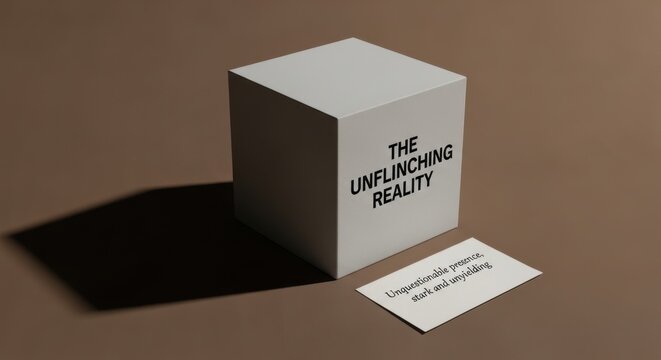 Muted Earthy Brown Cube with Unflinching Reality Text