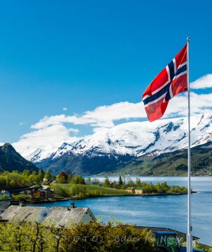 Norwegian flag waving on the wind