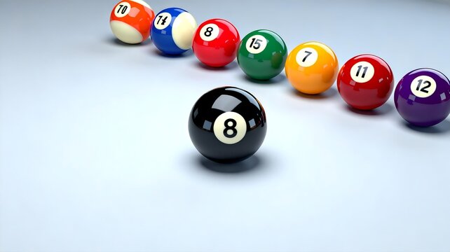 Eight Ball and Arranged Billiard Balls on Pool Table