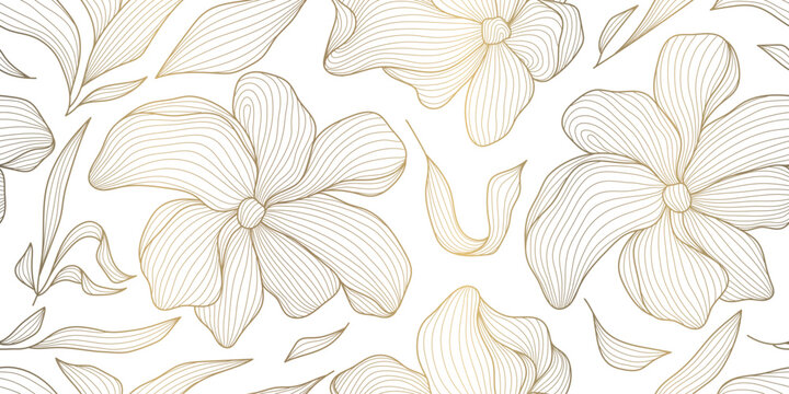 Luxury seamless floral pattern with elegant gold flowers and leaves background. Vintage vector illustration, wedding invitation, bridal card, wallpaper, fabric print, romantic decorative design.
