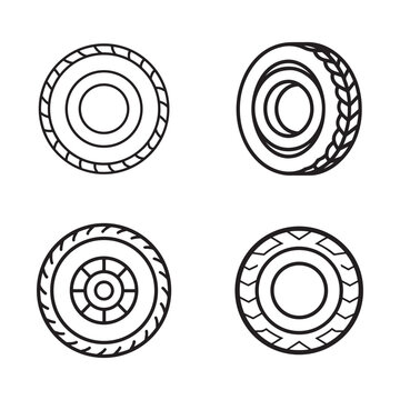 Four different tire designs on white background  various tire patterns and structures