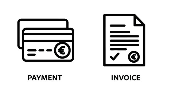 Credit card with euro symbol next to invoice document with tick mark and euro symbol document transaction illustration business shopping ecommerce