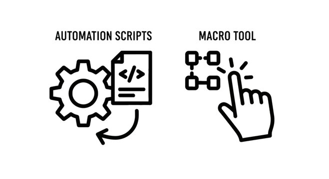 Automation scripts and macro tool icons with software development computer science automation software programming technology computer workflow