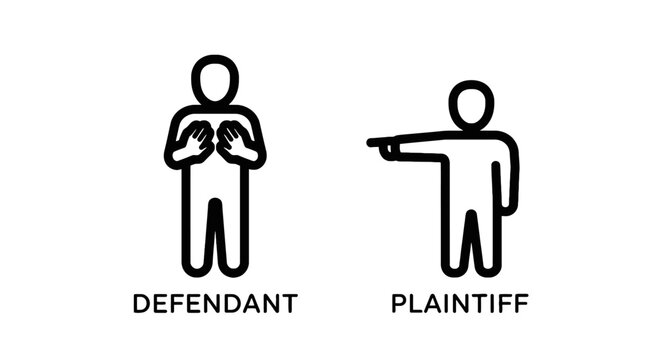 Defendant and plaintiff icons representing legal dispute with legal system justice system legal proceedings human resources human capital defendant