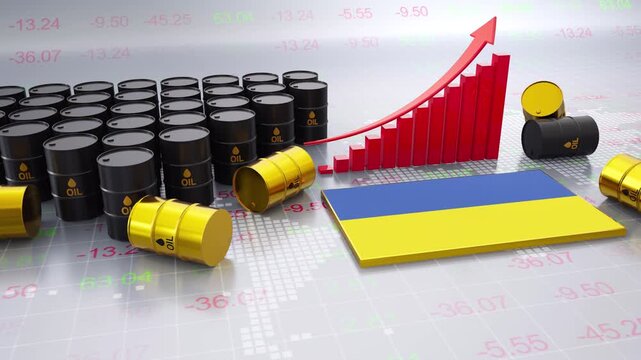 Ukraine Oil Price Increase Concept With Bar Chart and Oil Barrels