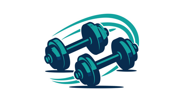 Dynamic vector illustration of two dumbbells with motion trails, symbolizing active fitness, gym workouts, bodybuilding, and strength training. Minimalist flat icon for health and exercise apps.