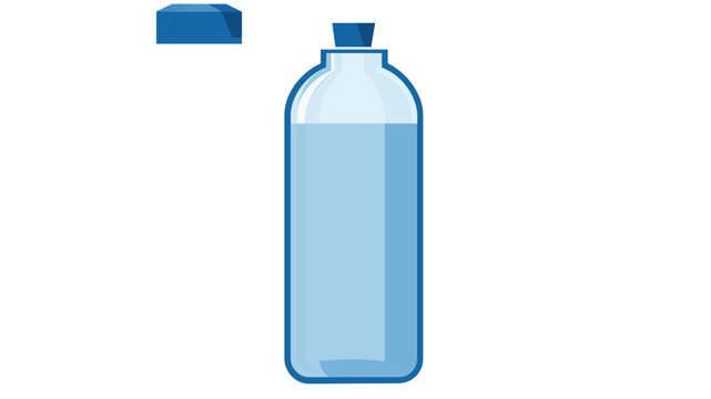 Fresh water bottle vector icon illustration featuring a minimalist flat design of a plastic container with a blue cap and clear liquid, perfect for educational, health, and lifestyle projects.