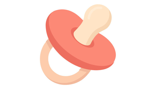 Minimalist flat vector illustration of a baby pacifier with a soft pink shield and cream nipple, commerce-optimized icon for infant care, parenting, nursery products, and newborn accessories.