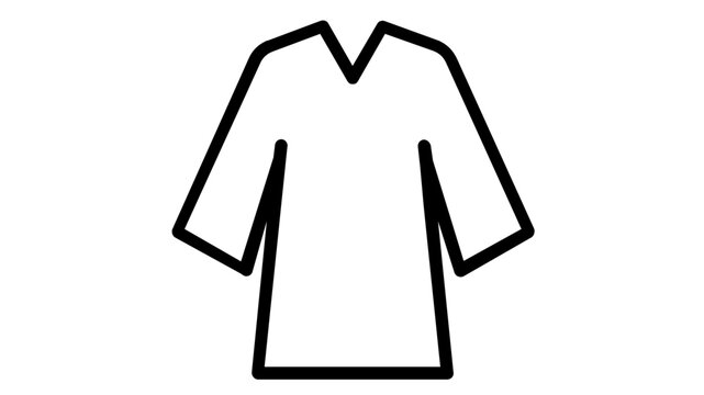 Academic graduation gown vector icon illustration. Minimalist black line art of a student commencement robe for university, college, or high school ceremony. Scalable flat design graphic.