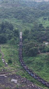 Vertical Aerial View of Freight Train in Mayapur West Bengal India