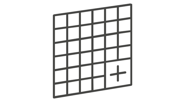 Minimalist vector icon illustration of a budget sheet spreadsheet grid with a plus sign symbol, perfect for financial planning, accounting, business data management, and organizational software.