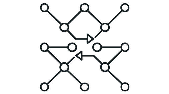 Decentralized exchange network vector icon illustration featuring a web of nodes and arrows representing cryptocurrency trading, blockchain technology, digital finance, and peer-to-peer data flow.