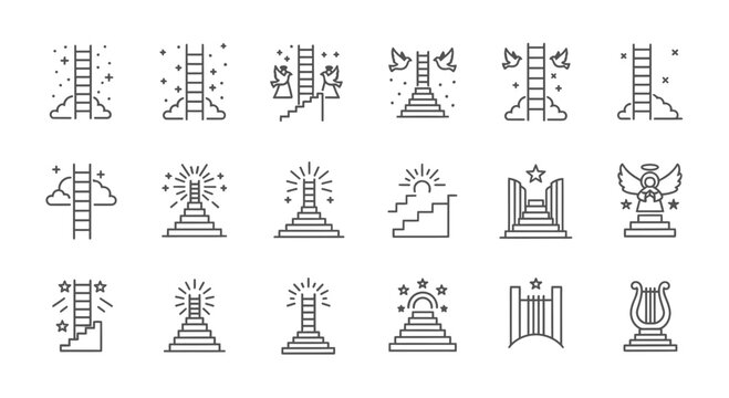 Stairway to Heaven, Success, Goals, Angelic & Divine Path Icons Set