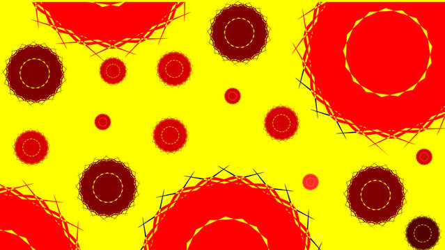 Yellow and red circle burst background SVG, bold abstract bubble pattern for branding