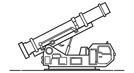 Line drawing of a self propelled artillery system likely a howitzer or similar weapon © JOHIRUL_STUDIO