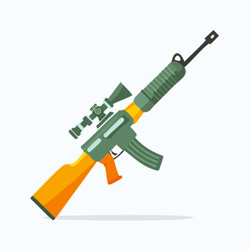Vector illustration of a modern assault rifle with a telescopic scope and extended magazine