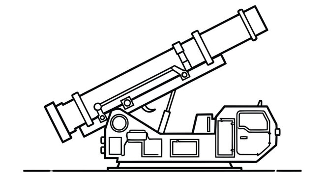 Line drawing of a self propelled artillery system likely a howitzer or similar weapon