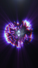 Fototapeta premium Glowing purple neon portal ring with chromatic light rays, futuristic sci-fi energy vortex