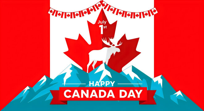 Canada day celebration majestic moose maple leaf and patriotic banner july 1st
