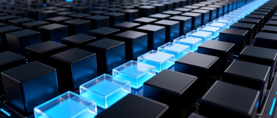 Fototapeta premium Glowing Data Blocks Arranged in Neat Server Rows