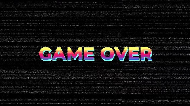 Retro Glitch Game Over Simultaneous Drop Animation Pixel Arcade Background Effect