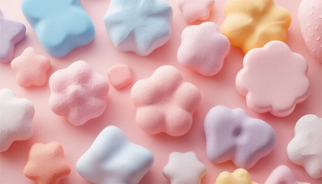 五感に訴える「柔らかい」テクスチャ（触り心地）_lucid-origin_Puffy_squishy_3D_abstract_shapes_pastel_colors_soft_tactile_texture_sensory_expe