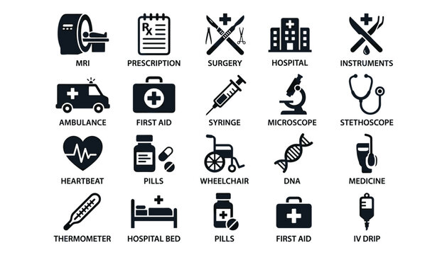 Collection of medical icons on transparent background vector set for healthcare and science related designs.