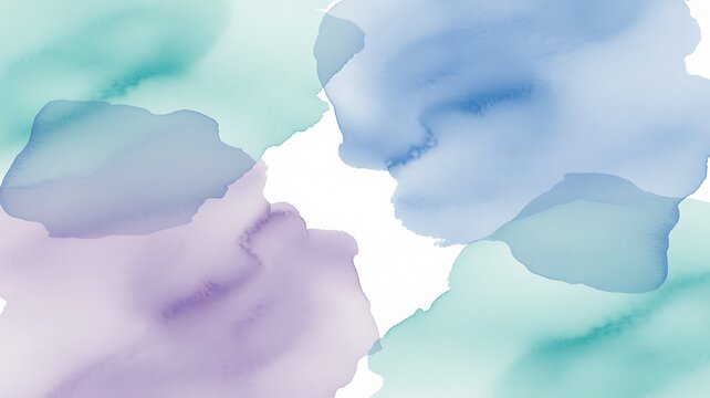 Soft watercolor washes in teal blue and lavender purple blending gently on a white surface
