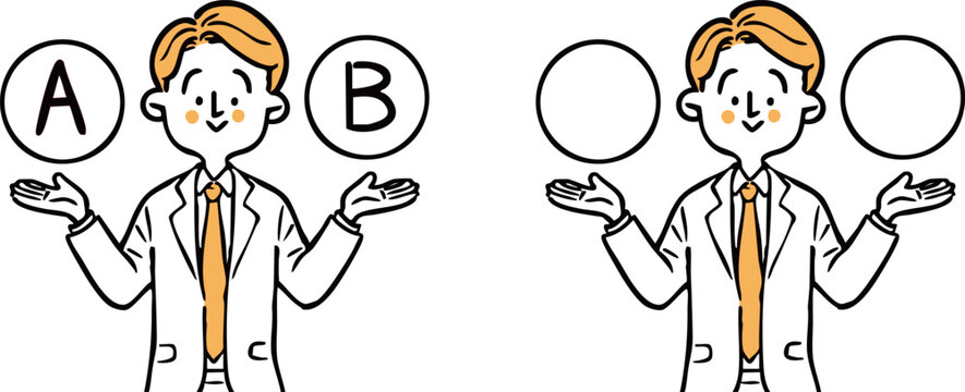 AとBの選択肢　ビジネスマン　全身　ベクター（オレンジ）