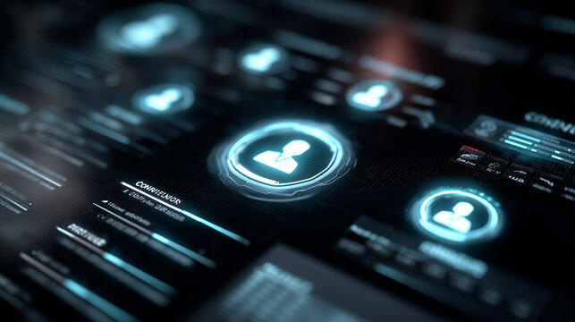 User account settings futuristic holographic dashboard concept.
