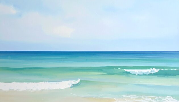 tranquil turquoise ocean waves lapping serene sandy beach under soft sky